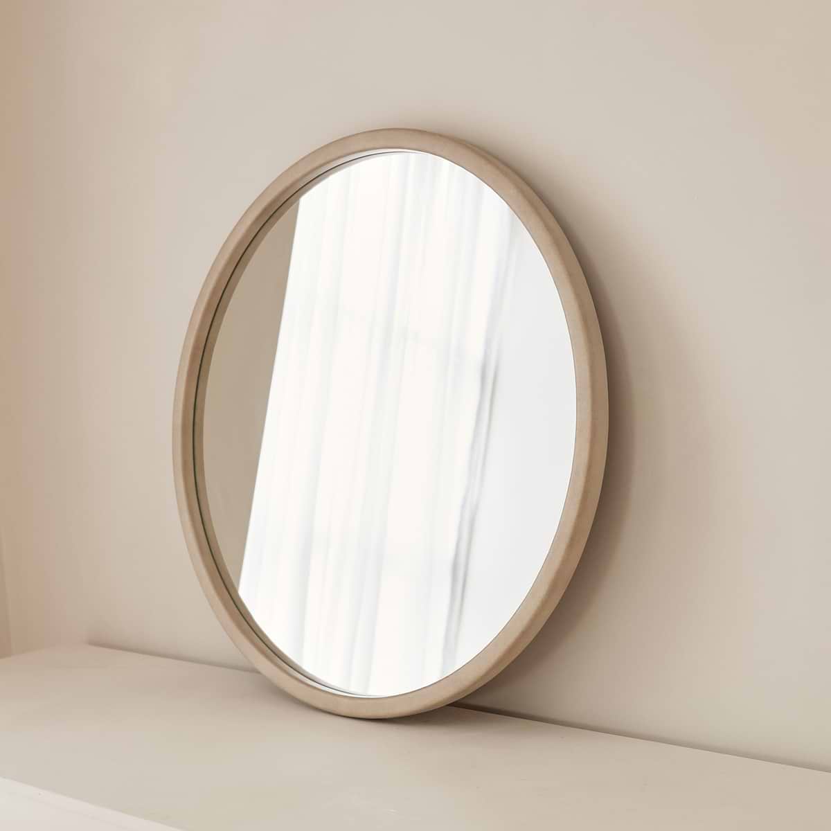 Arden - Concrete Round Wooden Wall Mirror 70cm x 70cm