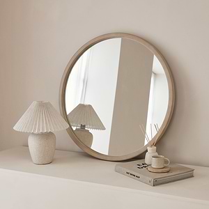 Arden - Concrete Round Wooden Wall Mirror 70cm x 70cm