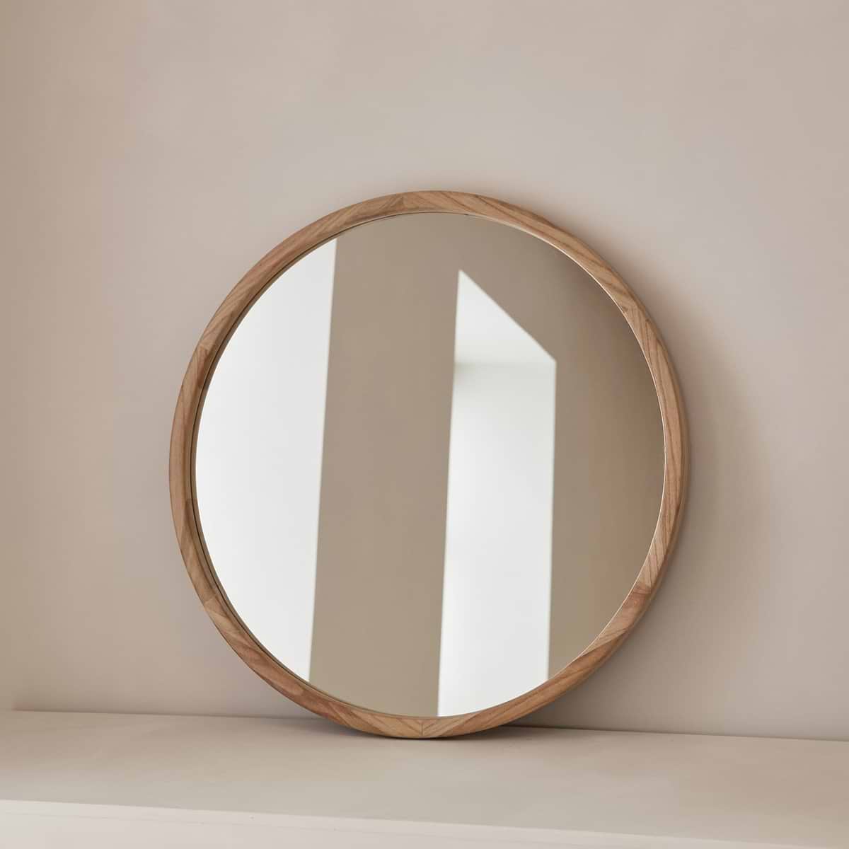 Arden - Light Wood Round Wooden Wall Mirror 70cm x 70cm