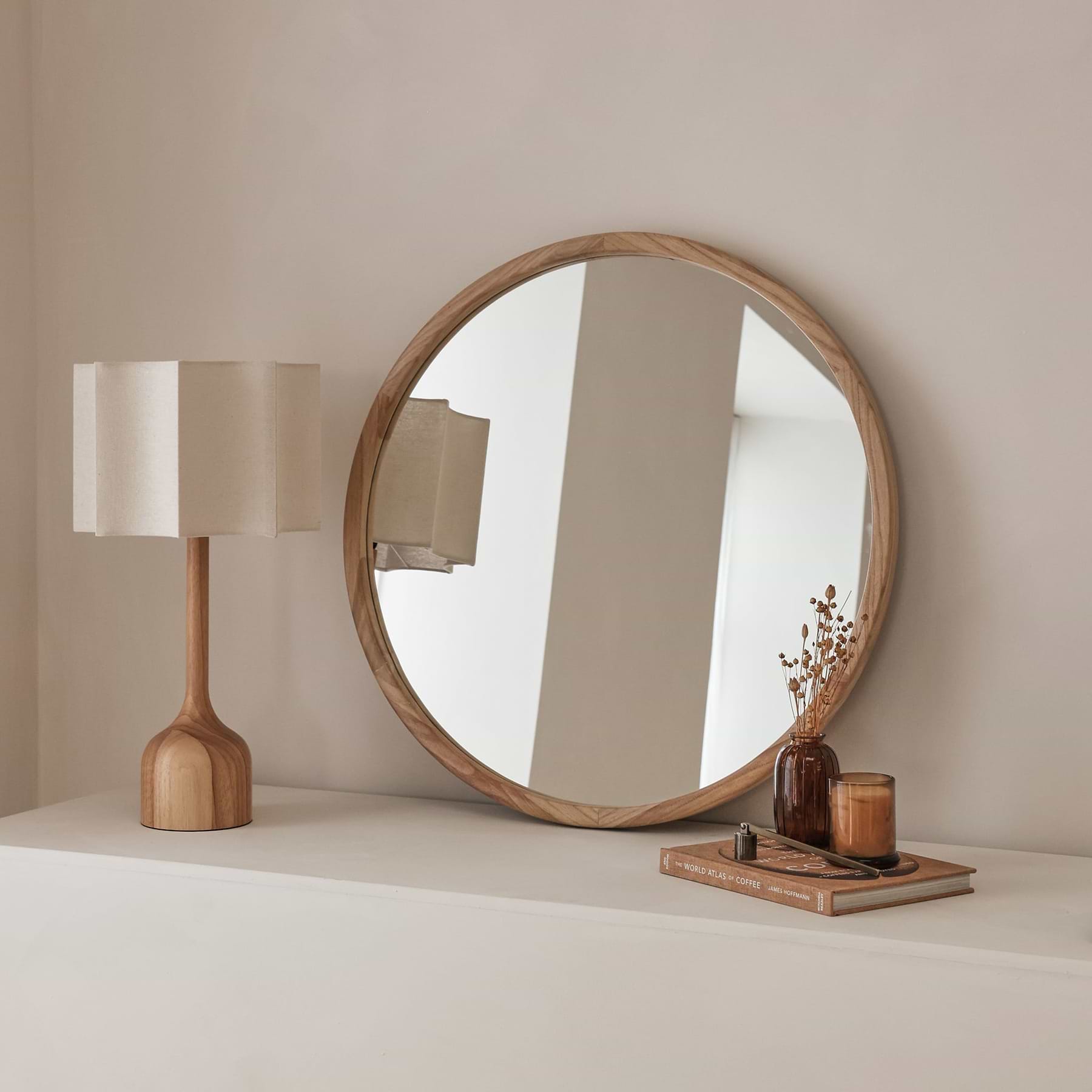 Arden - Light Wood Round Wooden Wall Mirror 70cm x 70cm