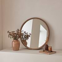 Arden - Warm Wood Round Wooden Wall Mirror 70cm x 70cm