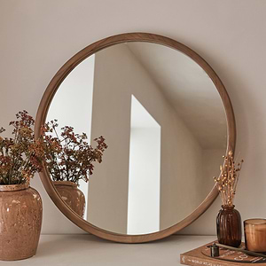 Arden - Warm Wood Round Wooden Wall Mirror 70cm x 70cm