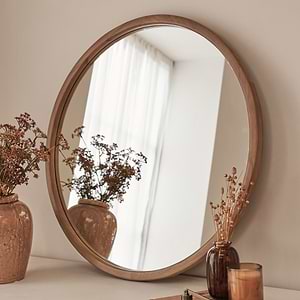 Arden - Warm Wood Round Wooden Wall Mirror 70cm x 70cm