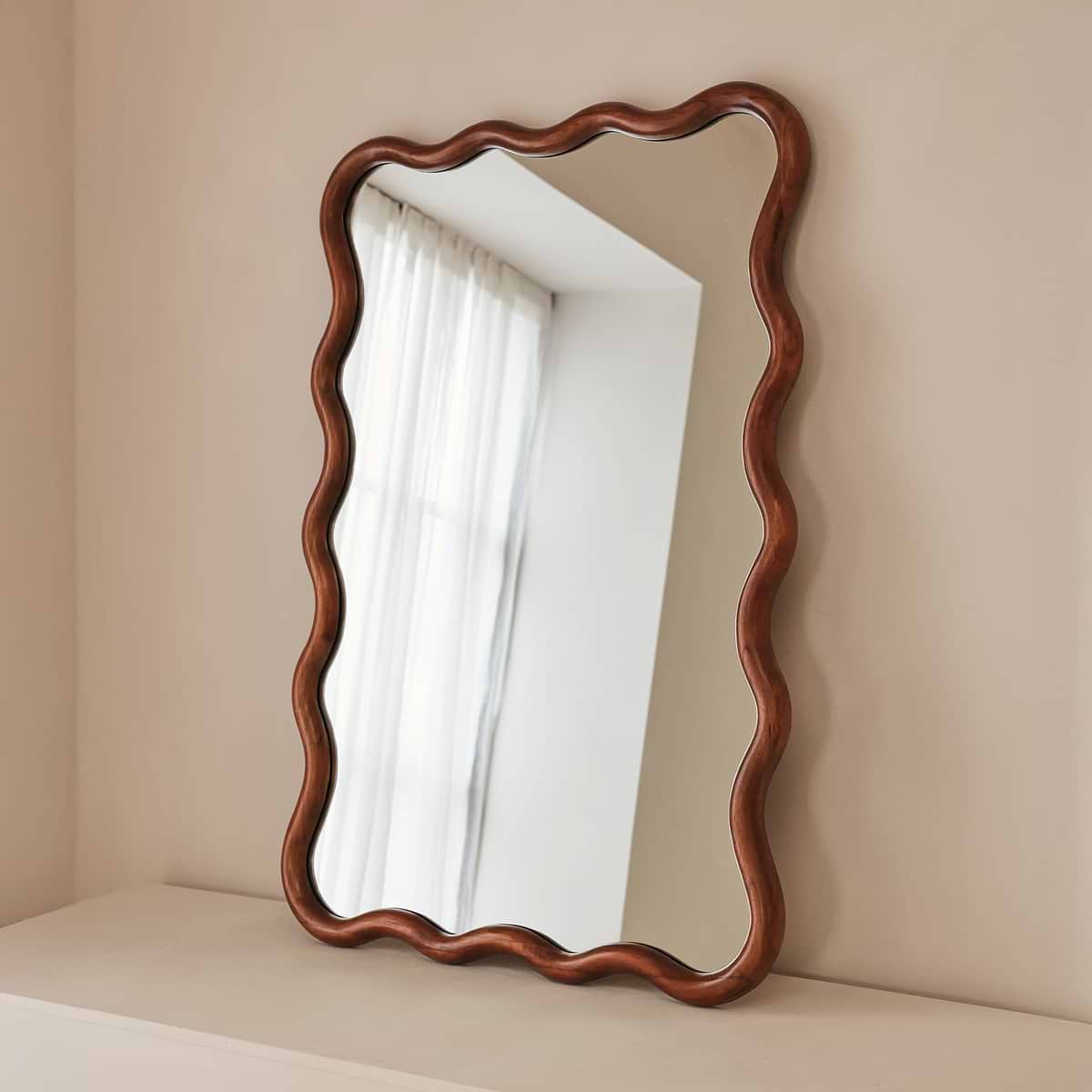 Marea - Dark Wood Wavy Retro Wall Mirror 100cm x 70cm