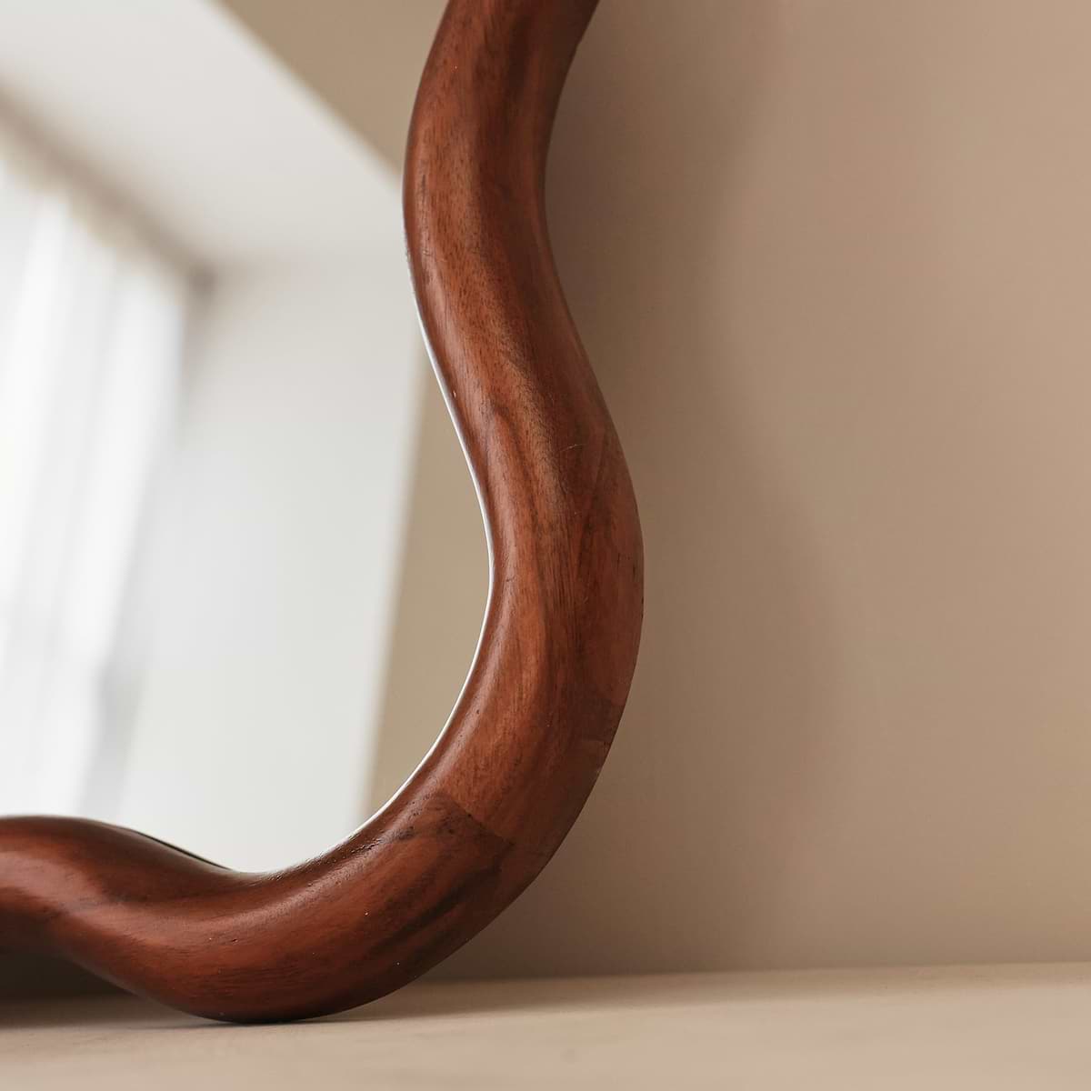 Marea - Dark Wood Wavy Retro Wall Mirror 100cm x 70cm