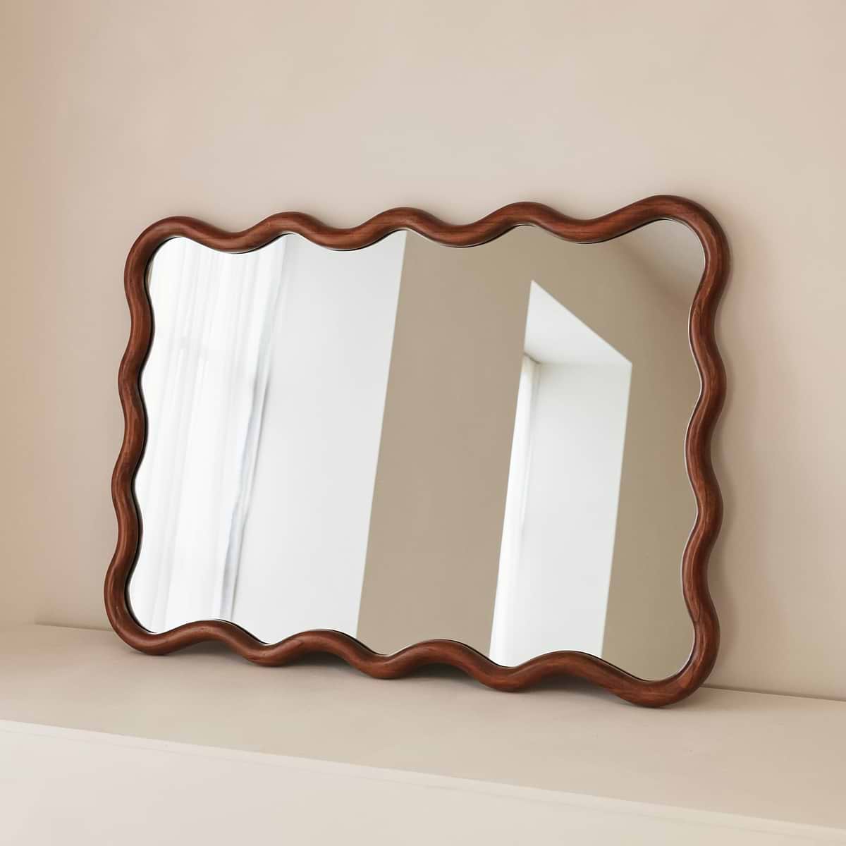 Marea - Dark Wood Wavy Retro Wall Mirror 100cm x 70cm