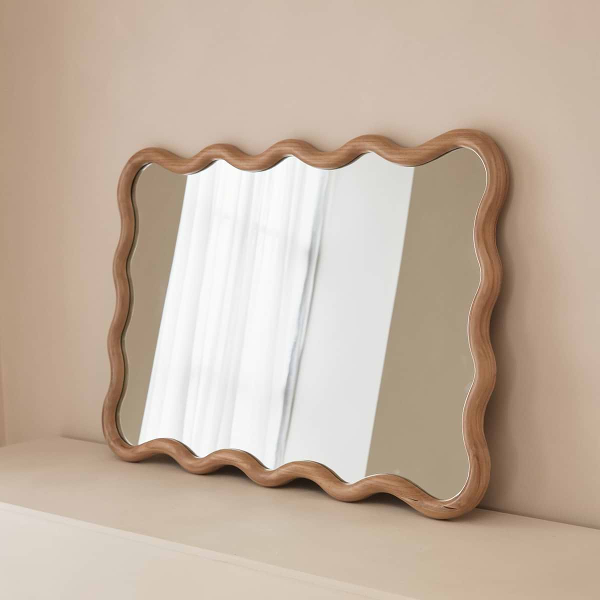 Marea - Light Wood Wavy Retro Wall Mirror 100cm x 70cm