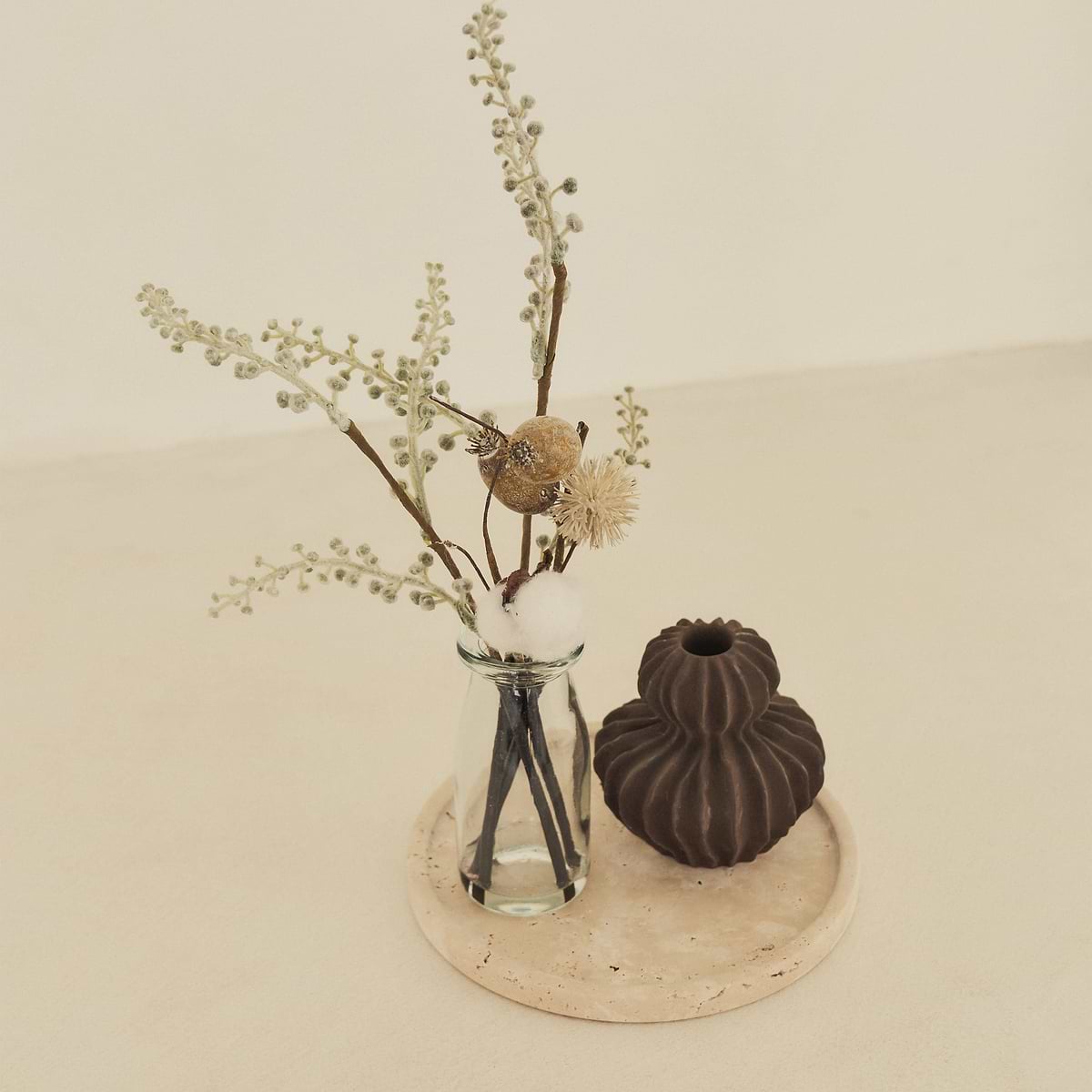 Travara - Cream Travertine Round Decorative Tray