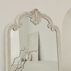 Detail shot of Full Length Extra Large Concrete Ornate Mirror top crest