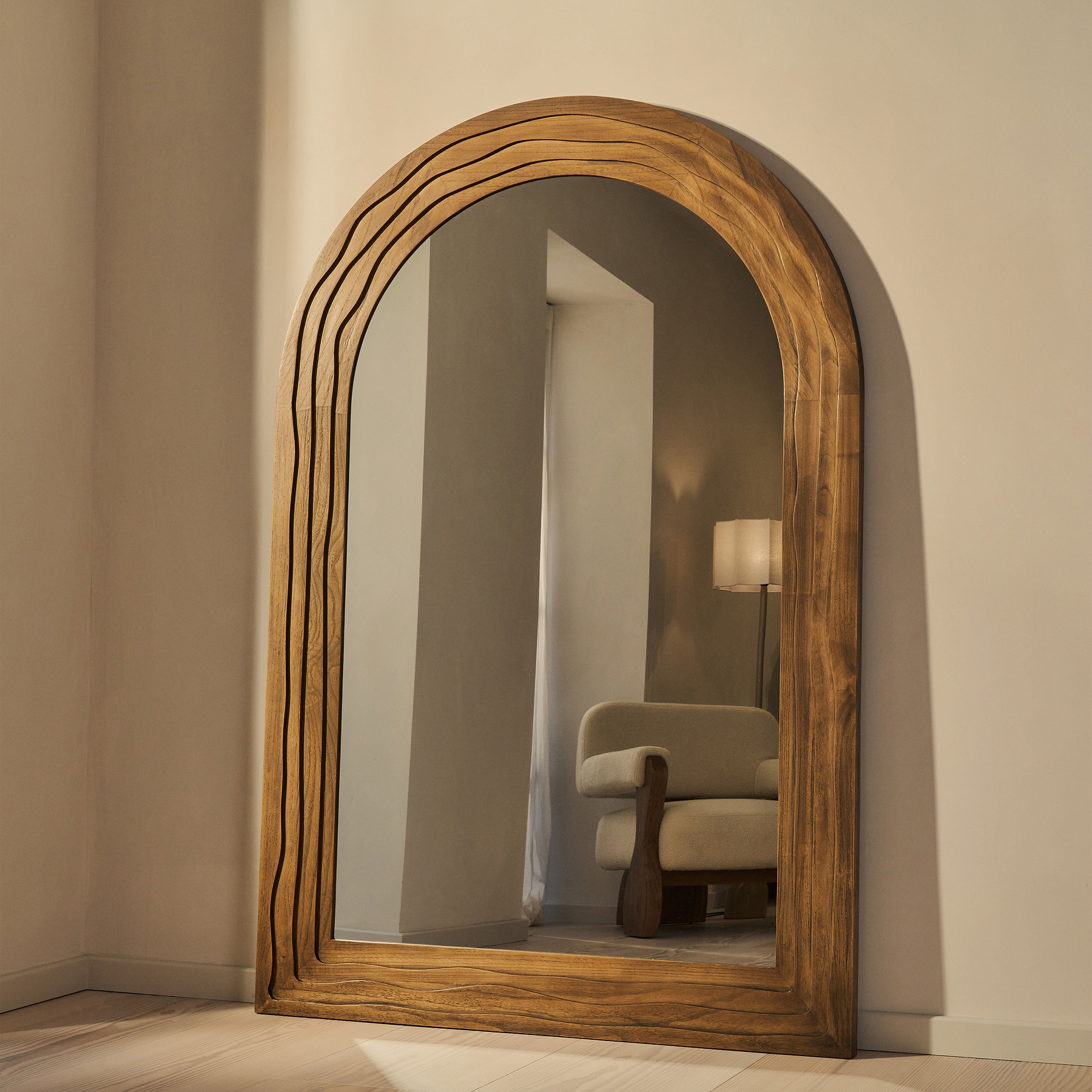 Lucelle - Extra Large Full Length Warm Wood Arched Mirror 180cm x 120cm