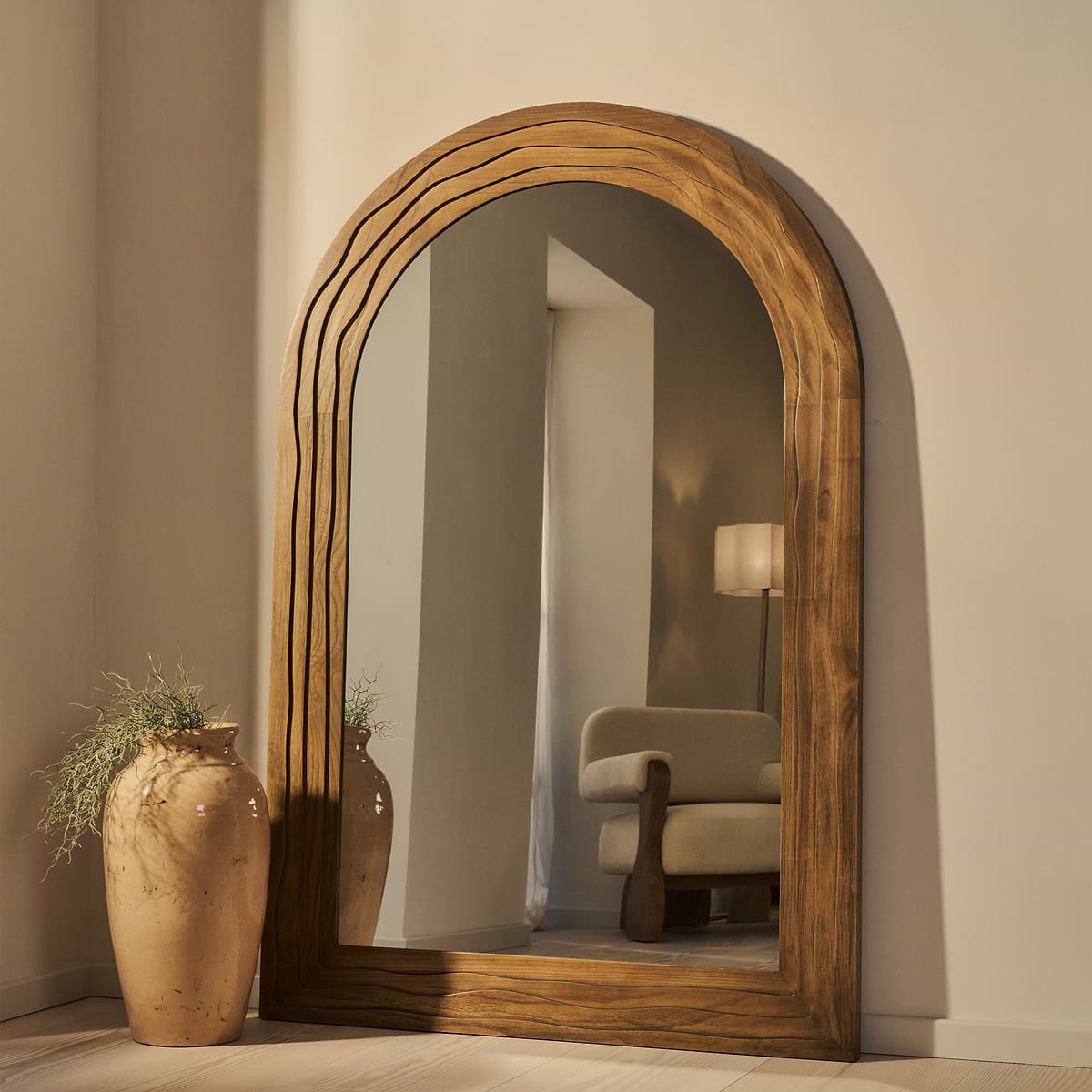 Lucelle - Extra Large Full Length Warm Wood Arched Mirror 180cm x 120cm