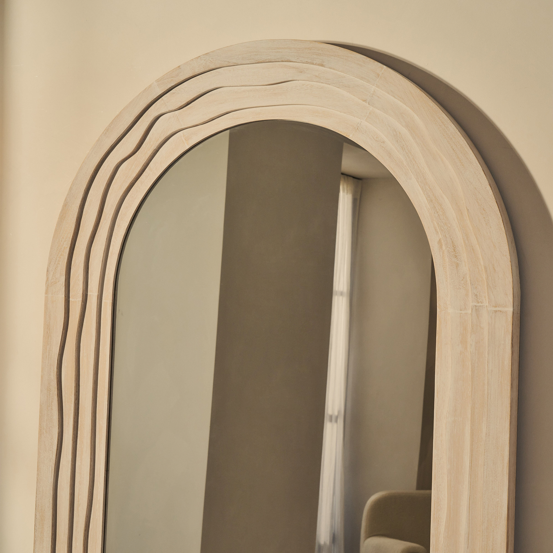 Lucelle - Extra Large Full Length White Washed Wood Arched Mirror 200cm x 100cm