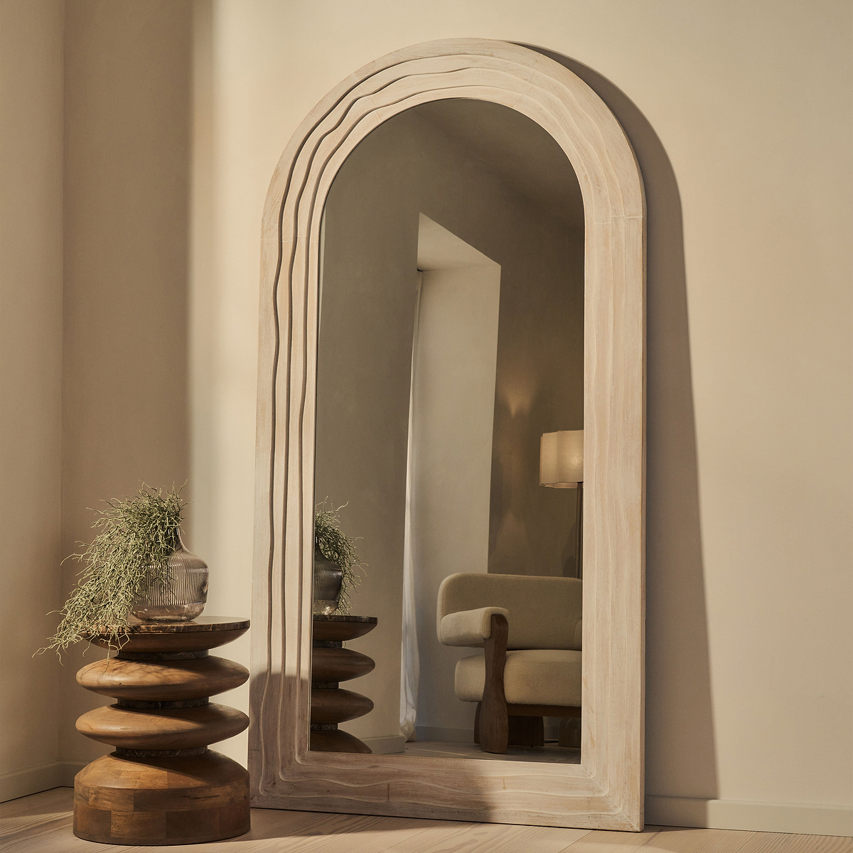 Lucelle - Extra Large Full Length White Washed Wood Arched Mirror 200cm x 100cm