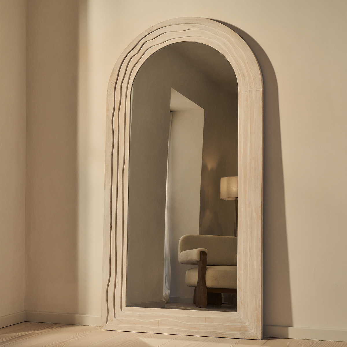 Lucelle - Extra Large Full Length White Washed Wood Arched Mirror 200cm x 100cm