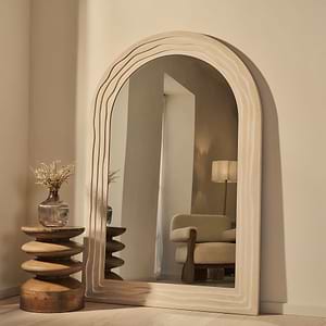 Lucelle - Extra Large Full Length White Washed Wood Arched Mirror 180cm x 120cm