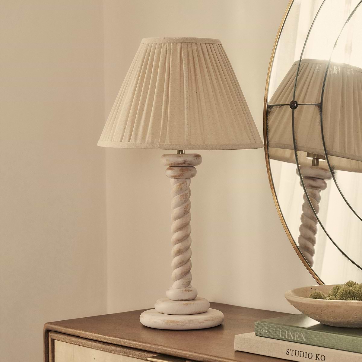 Cordelia - White Washed Wood Pleated Shade Table Lamp