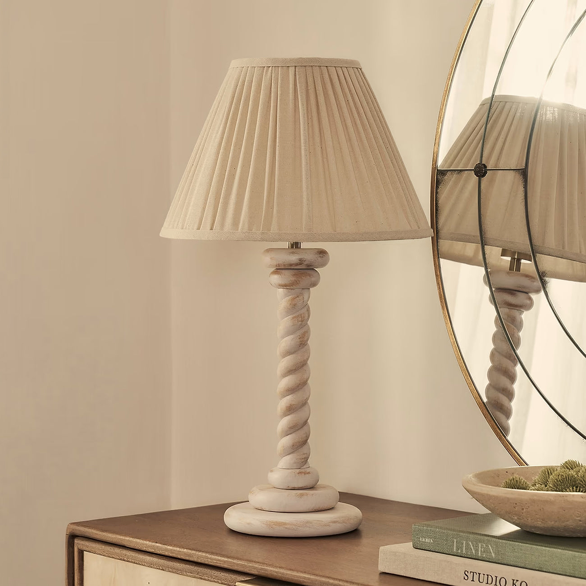 Cordelia - White Washed Wood Pleated Shade Table Lamp