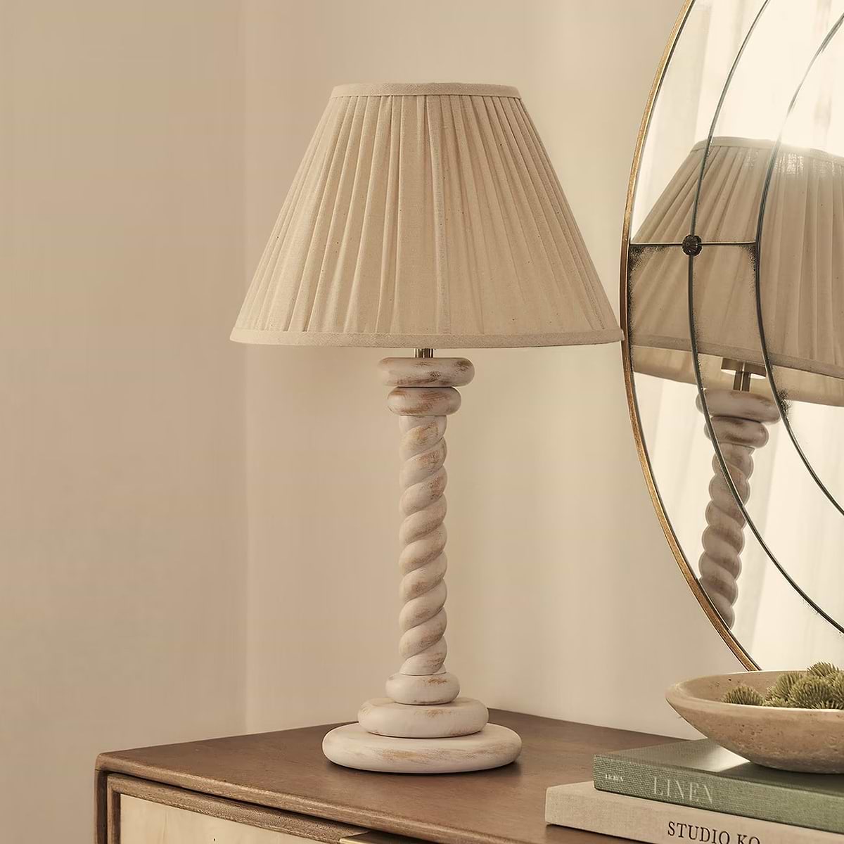 Cordelia - White Washed Wood Pleated Shade Table Lamp