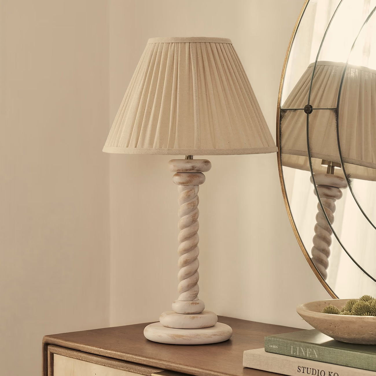 Cordelia - White Washed Wood Pleated Shade Table Lamp