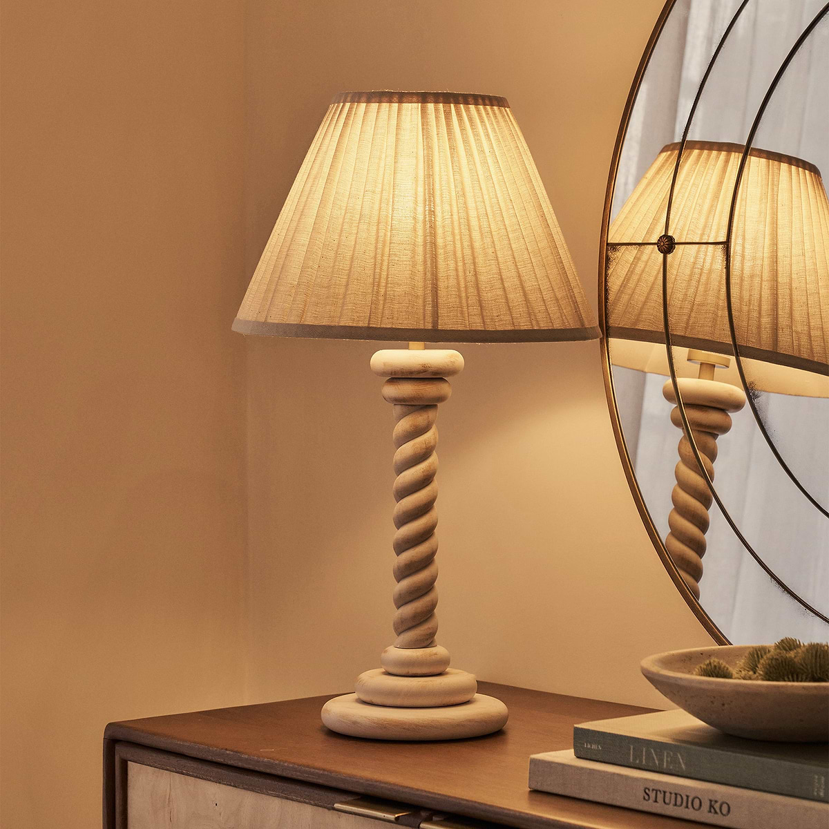 Cordelia - White Washed Wood Pleated Shade Table Lamp