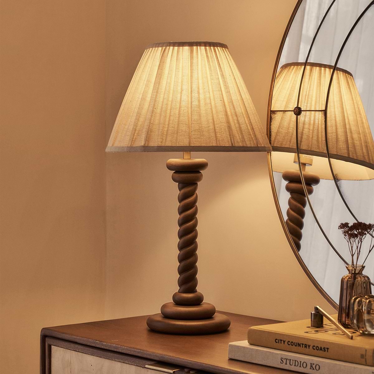 Cordelia - Dark Wood Pleated Shade Table Lamp