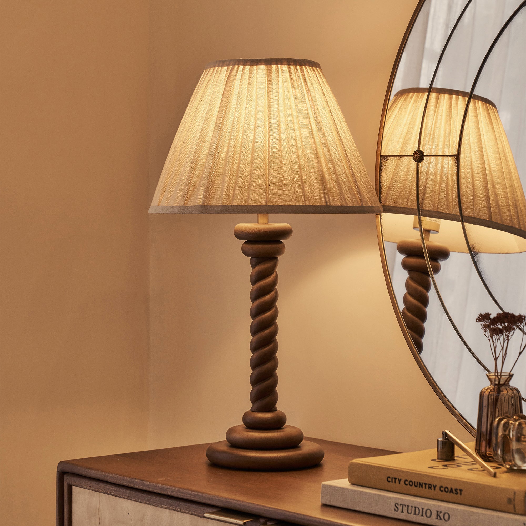 Cordelia - Dark Wood Pleated Shade Table Lamp