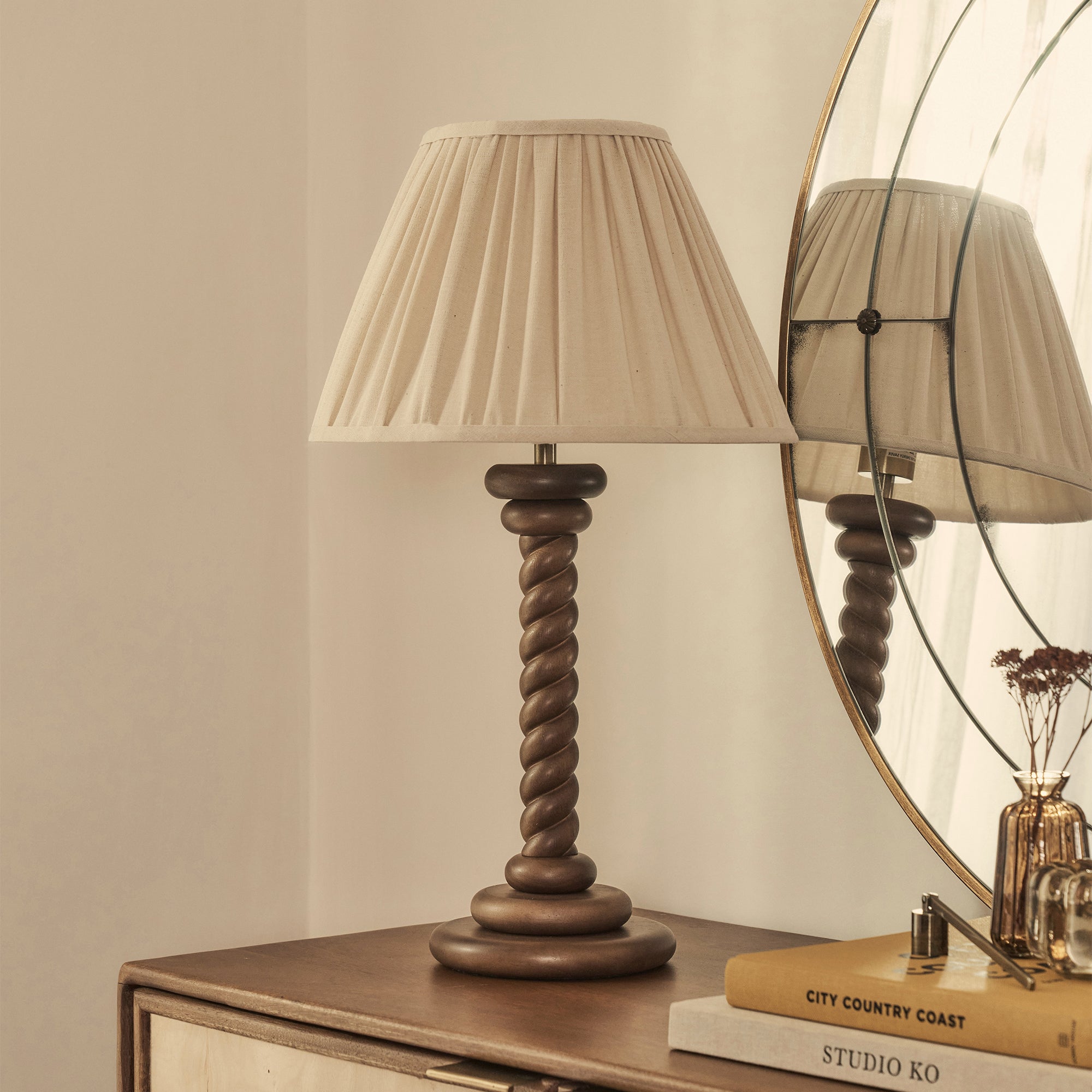 Cordelia - Dark Wood Pleated Shade Table Lamp