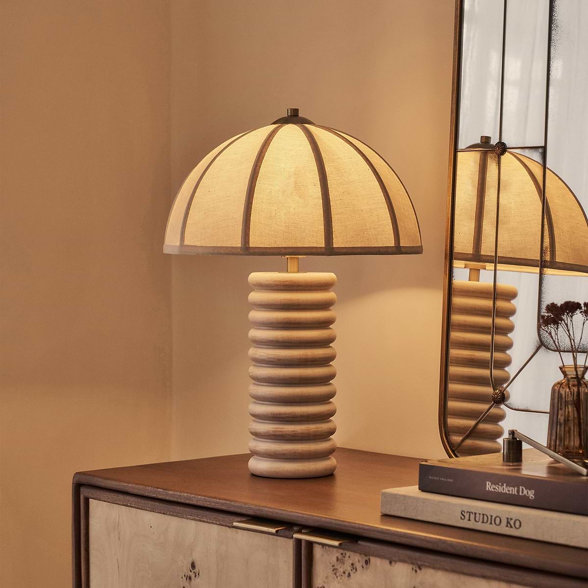Odette - White Washed Wood Dome Shade Table Lamp