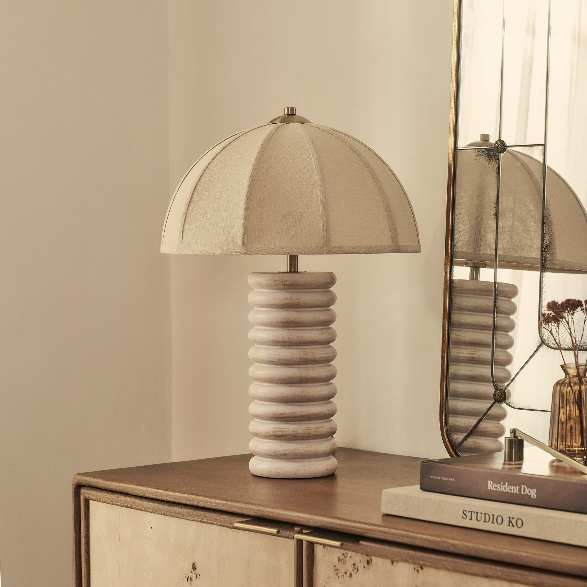 Odette - White Washed Wood Dome Shade Table Lamp