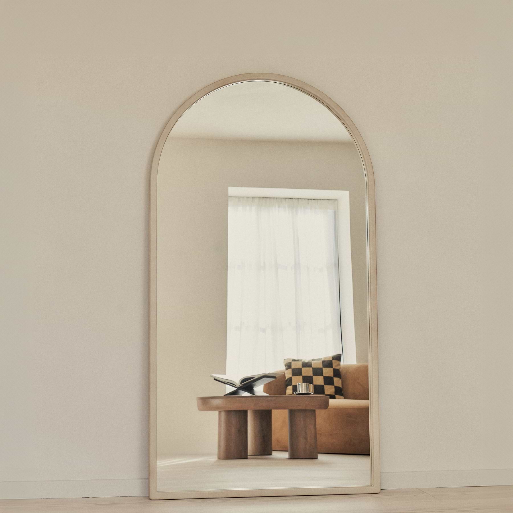 Arden - Concrete Full Length Arched Wooden Mirror 175cm x 95cm