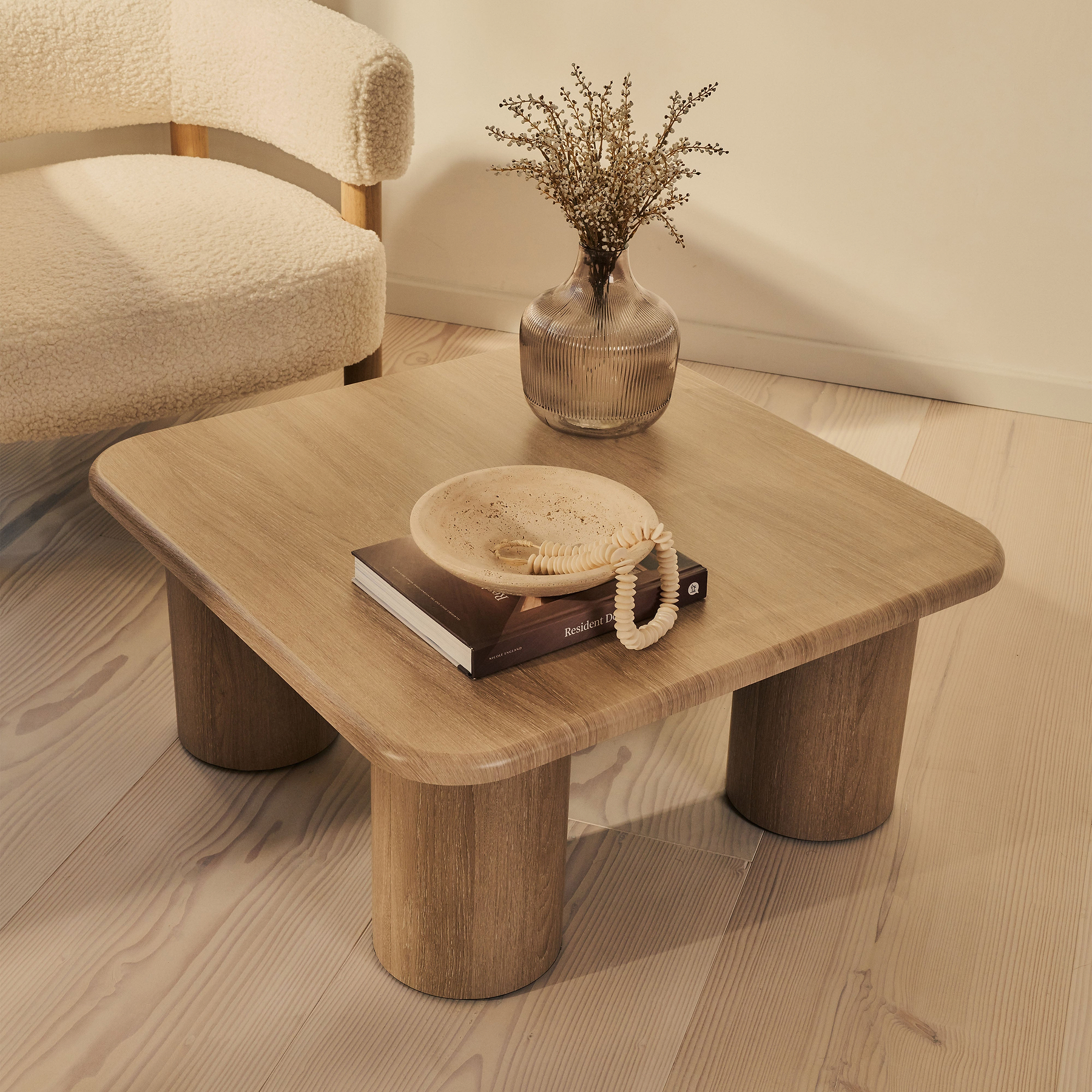 Alina - Washed Wood Square Large Wooden Coffee Table