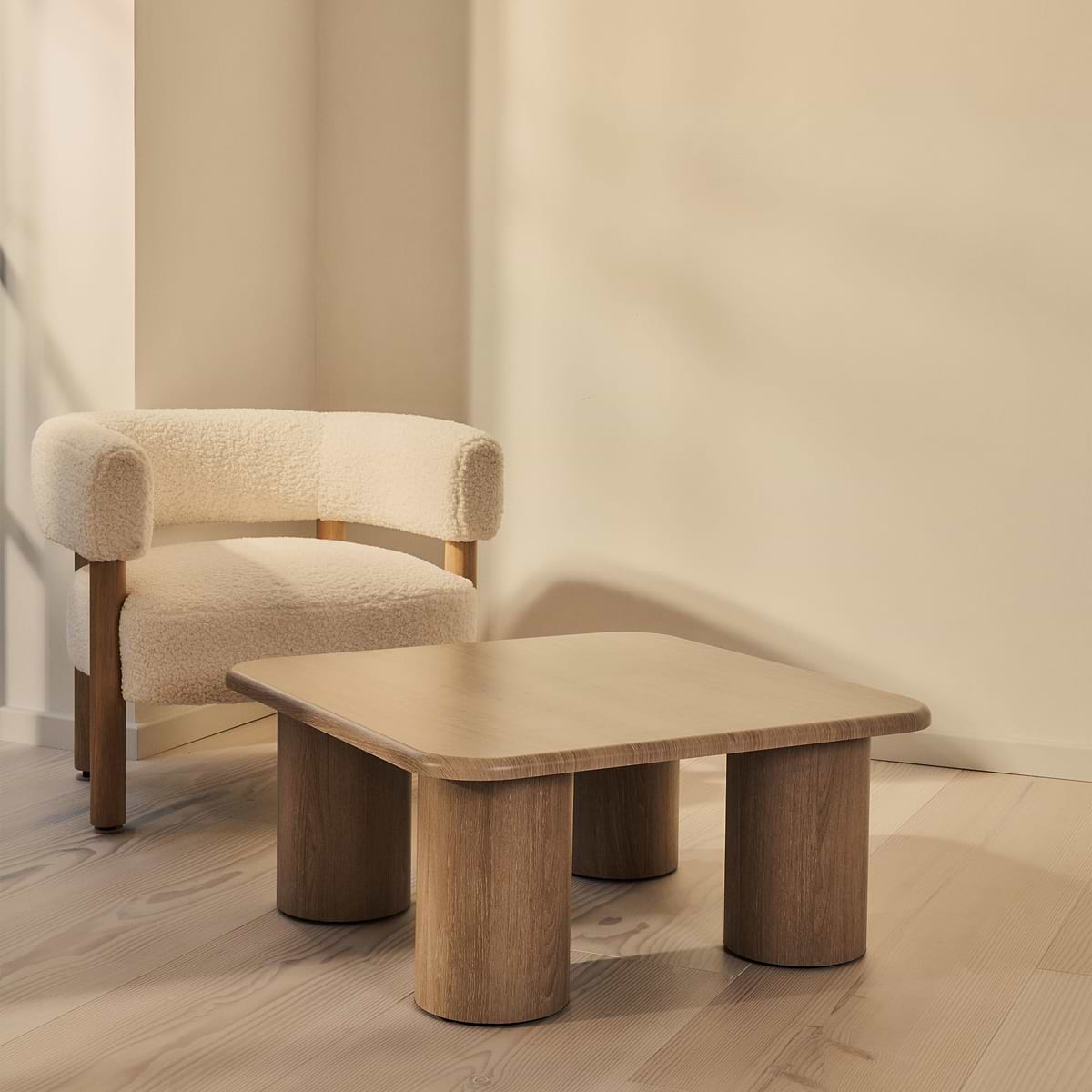 Alina - Washed Wood Square Large Wooden Coffee Table