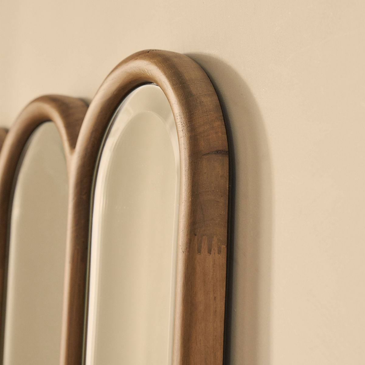 Reims - Warm Wood Full Length Arched Panel Wooden Mirror 180cm x 80cm
