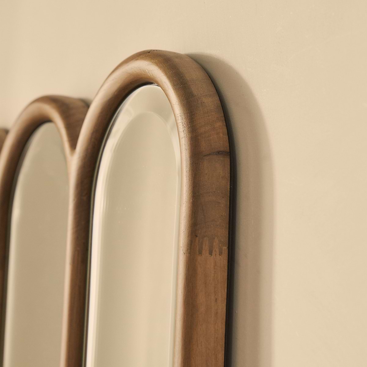 Reims - Warm Wood Full Length Arched Panel Wooden Mirror 180cm x 80cm