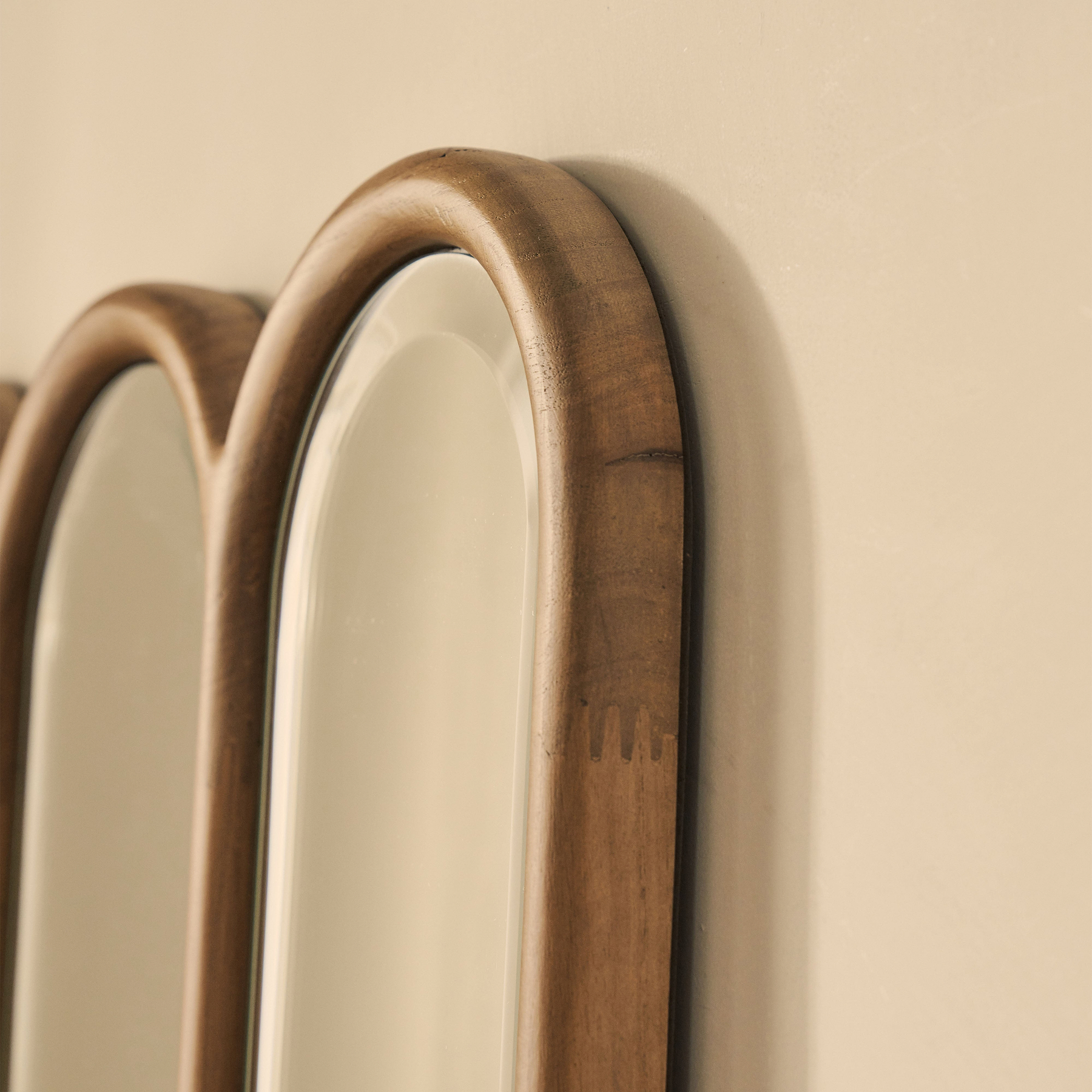 Reims - Warm Wood Full Length Arched Panel Wooden Mirror 180cm x 80cm