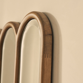Reims - Warm Wood Full Length Arched Panel Wooden Mirror 180cm x 80cm