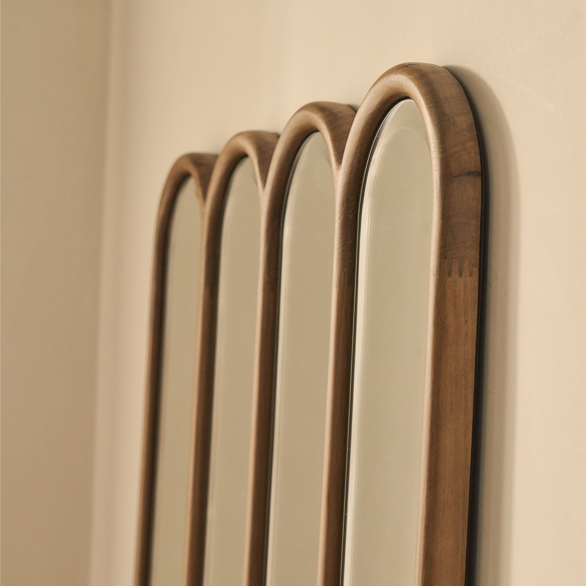Reims - Warm Wood Full Length Arched Panel Wooden Mirror 180cm x 80cm