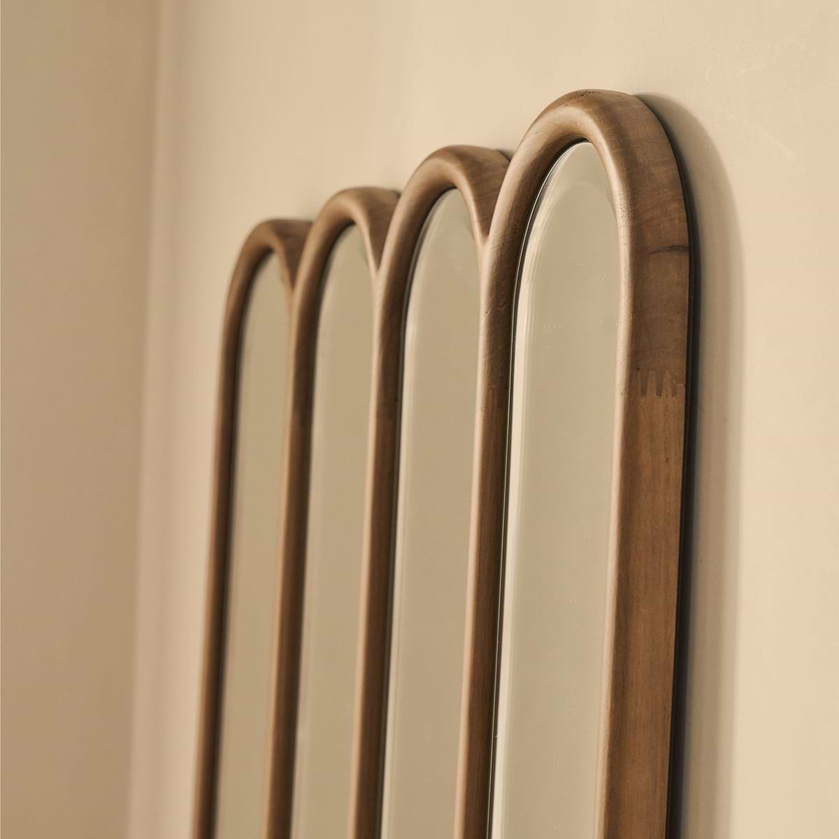 Reims - Warm Wood Full Length Arched Panel Wooden Mirror 180cm x 80cm