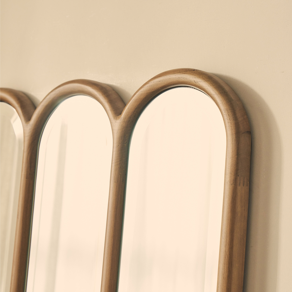 Reims - Warm Wood Full Length Arched Panel Wooden Mirror 180cm x 80cm