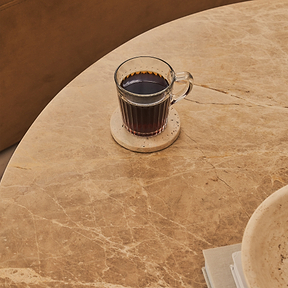 Melrose - Light Emperador Marble Round Warm Wood Premium Coffee Table