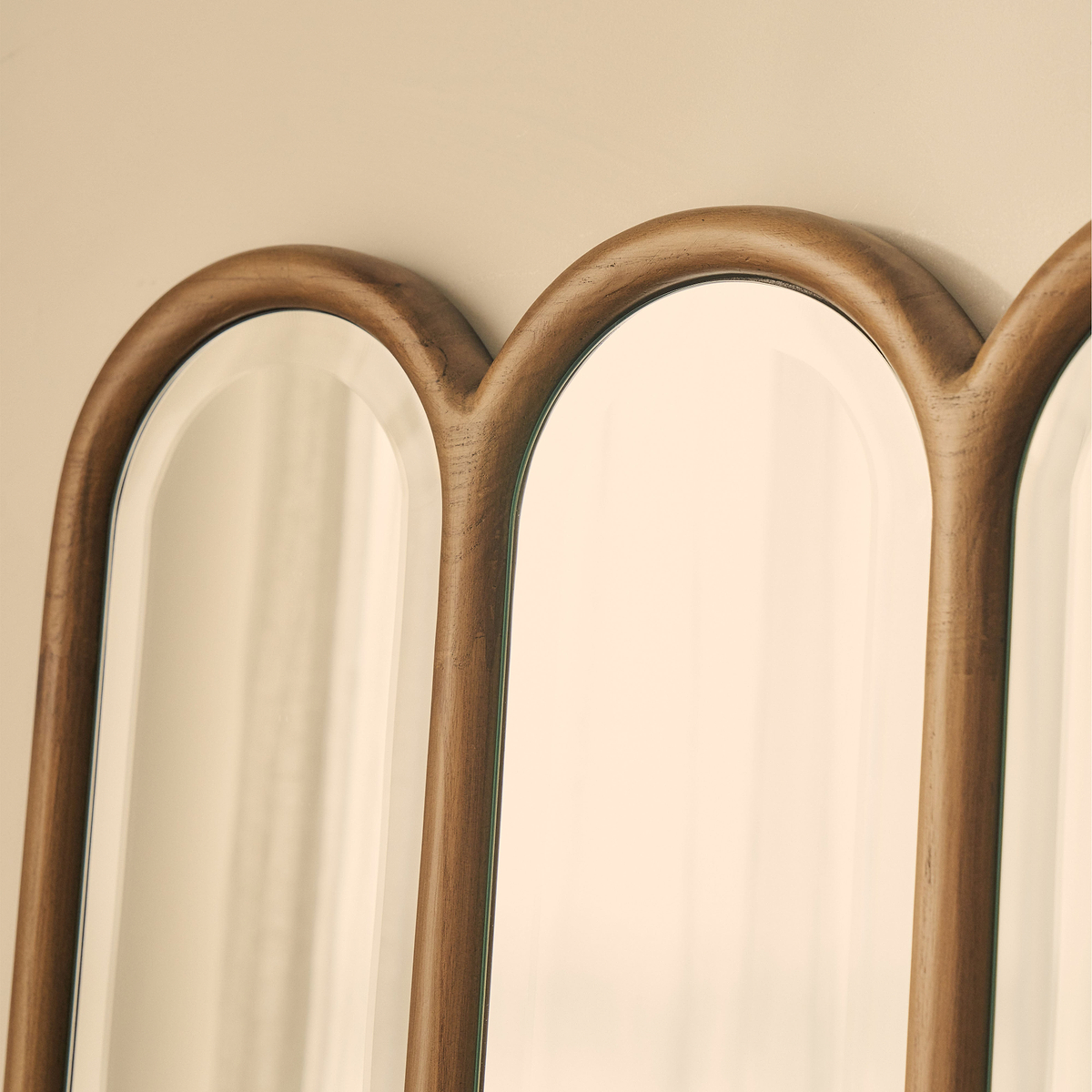 Reims - Warm Wood Full Length Arched Panel Wooden Mirror 180cm x 80cm