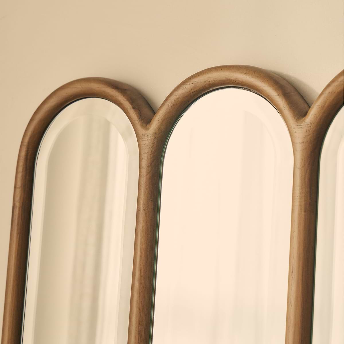 Reims - Warm Wood Full Length Arched Panel Wooden Mirror 180cm x 80cm