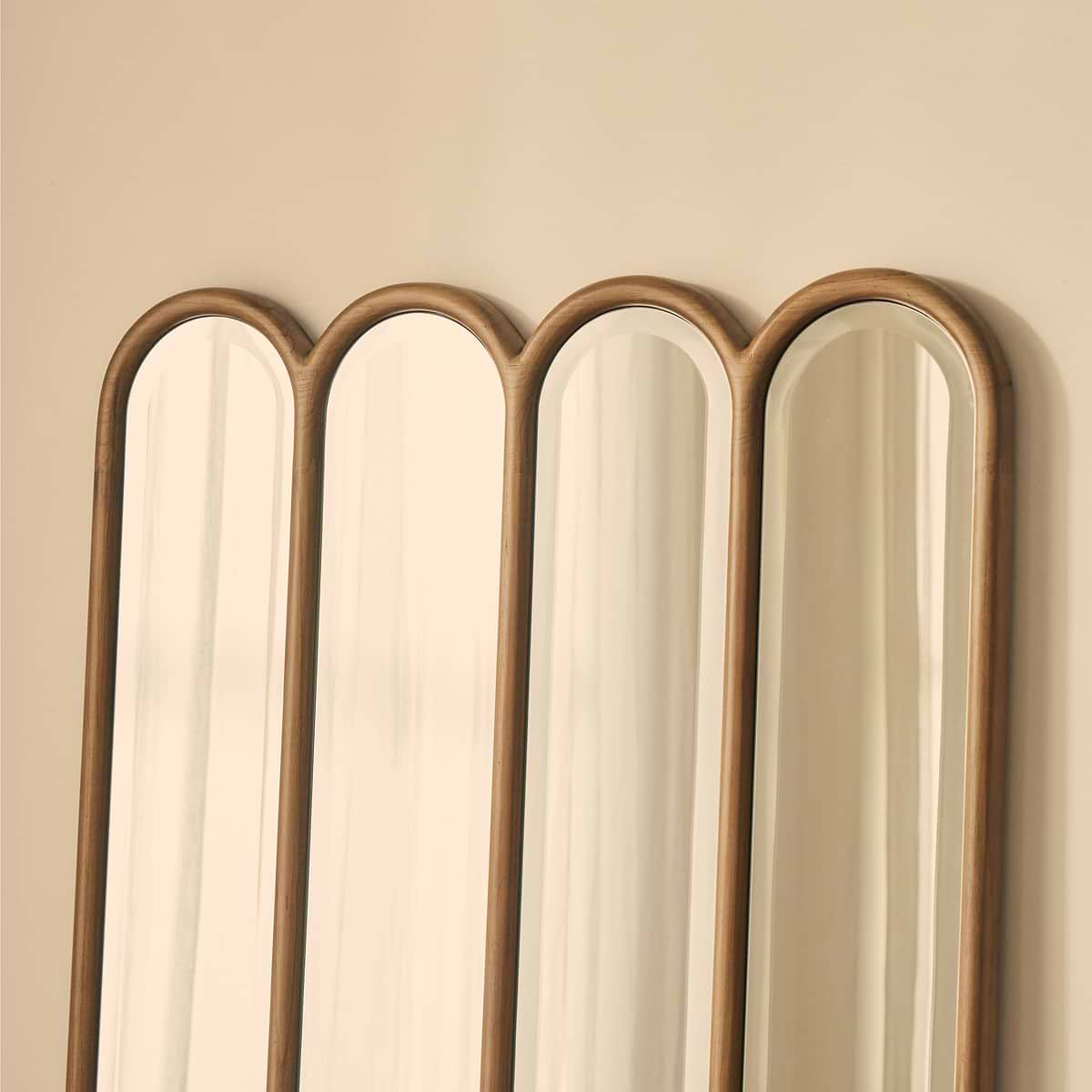 Reims - Warm Wood Full Length Arched Panel Wooden Mirror 180cm x 80cm