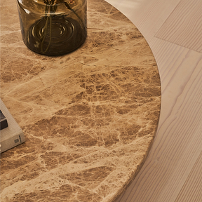 Melrose - Light Emperador Marble Round Warm Wood Premium Coffee Table
