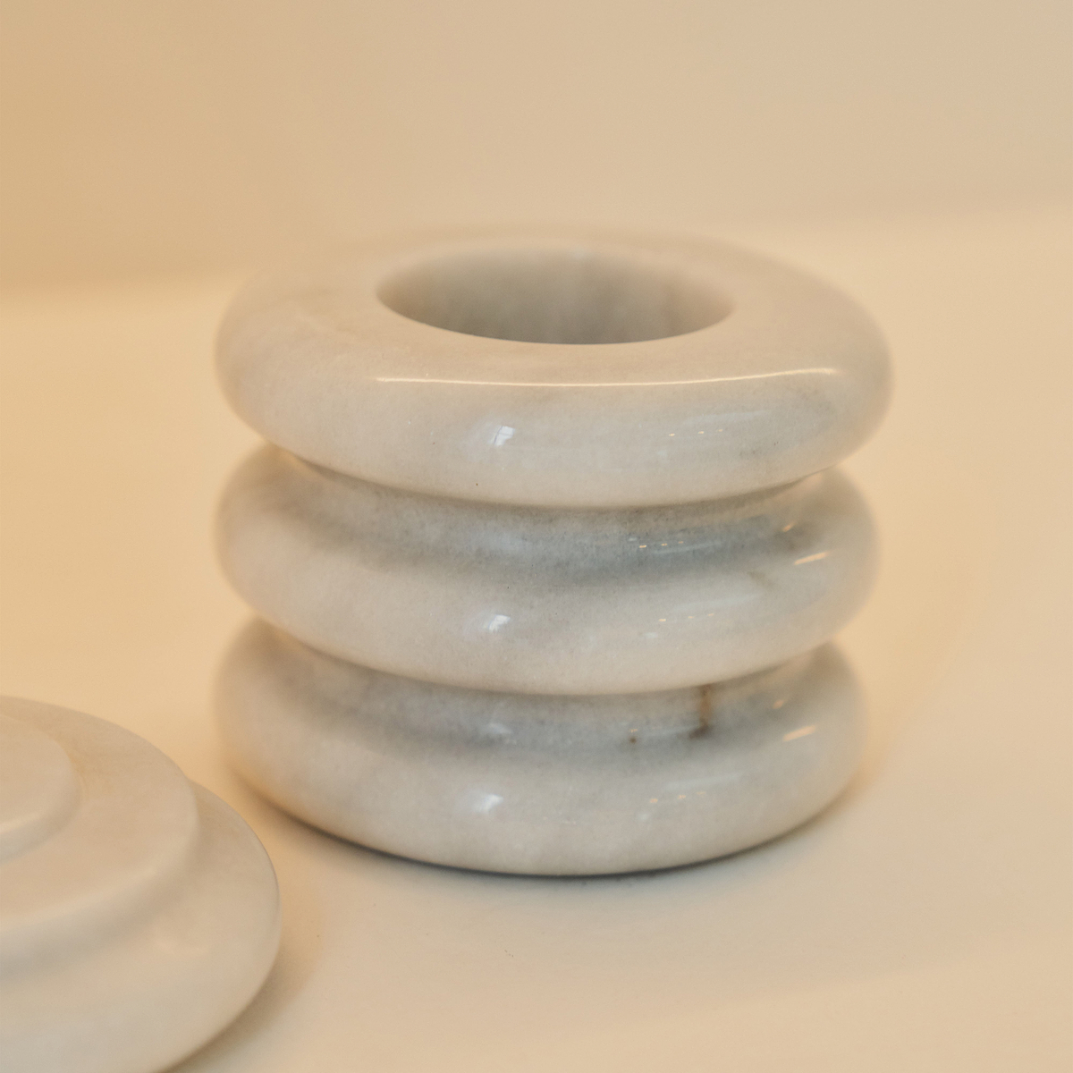 Varella - White Marble Ribbed Decorative Storage Jar