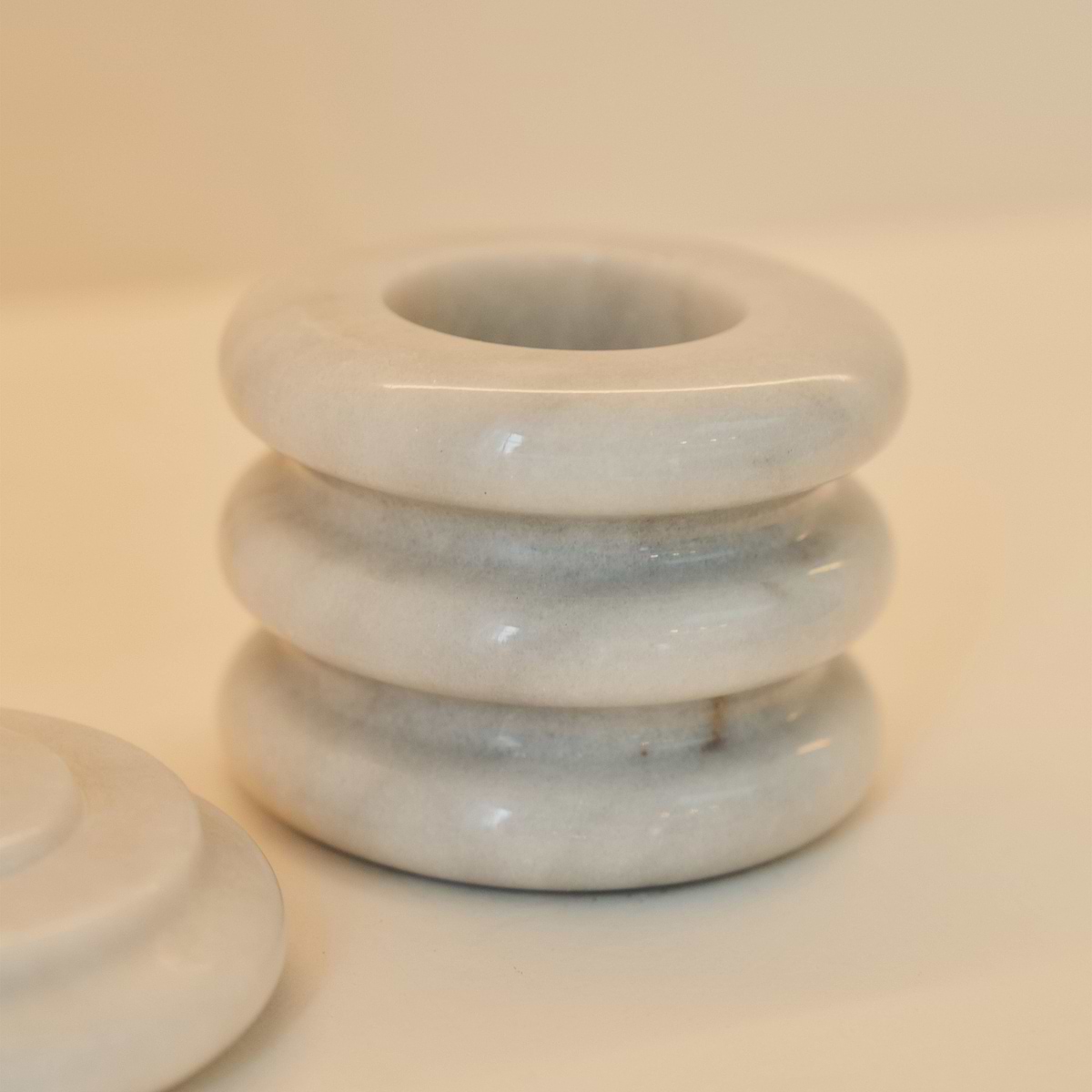 Varella - White Marble Ribbed Decorative Storage Jar