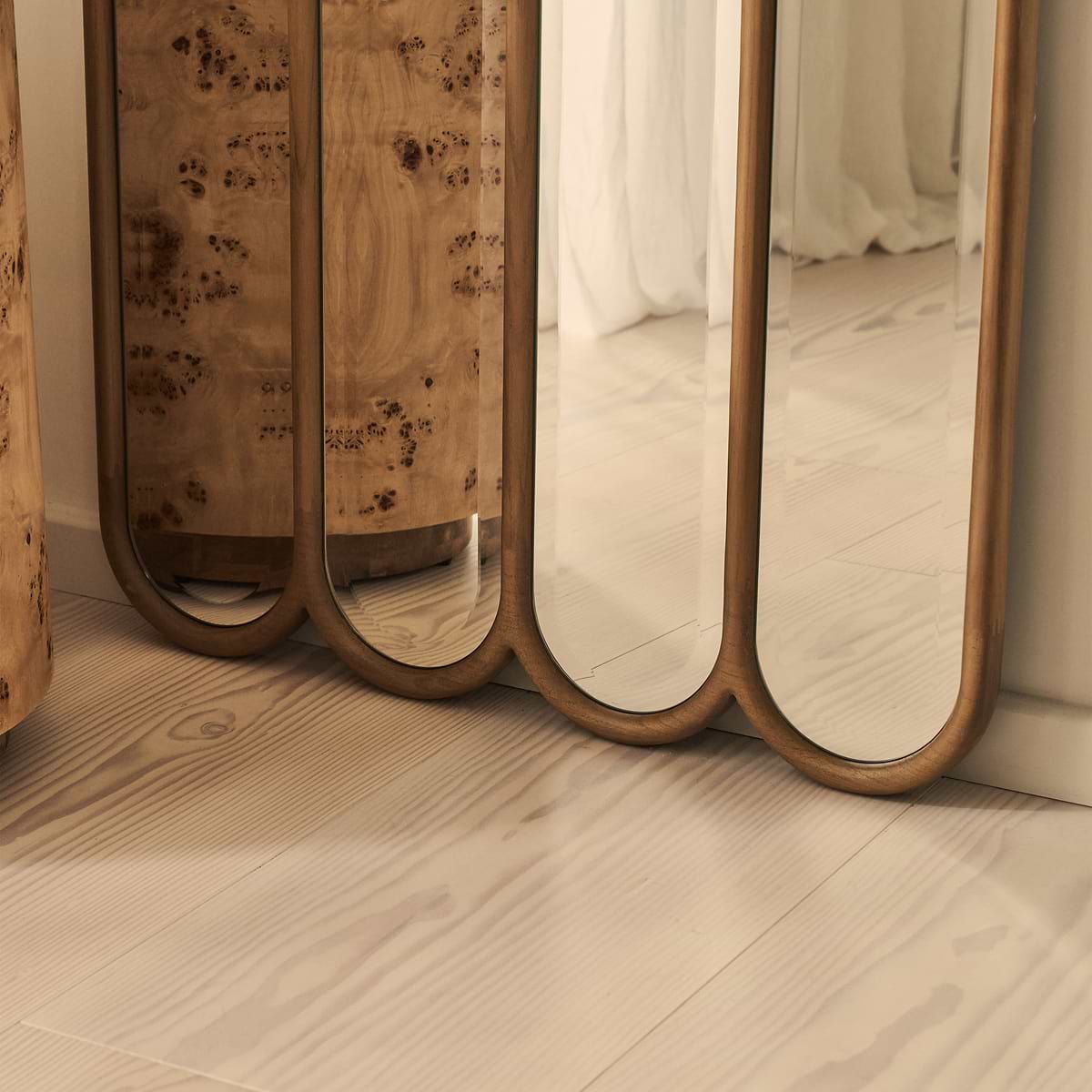 Reims - Warm Wood Full Length Arched Panel Wooden Mirror 180cm x 80cm