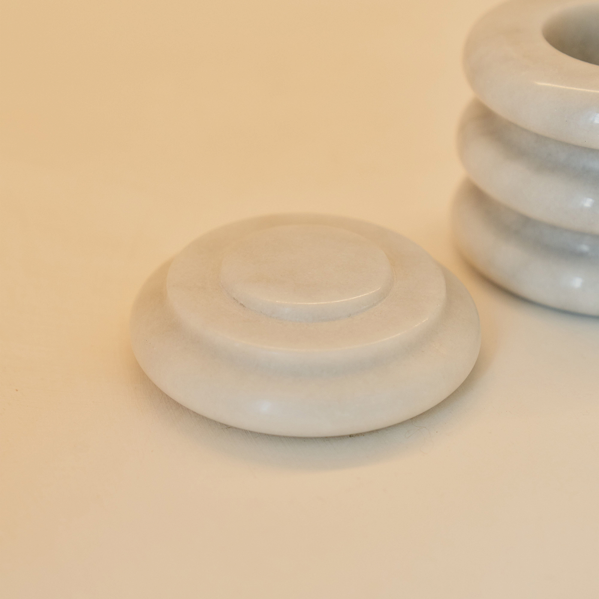 Varella - White Marble Ribbed Decorative Storage Jar