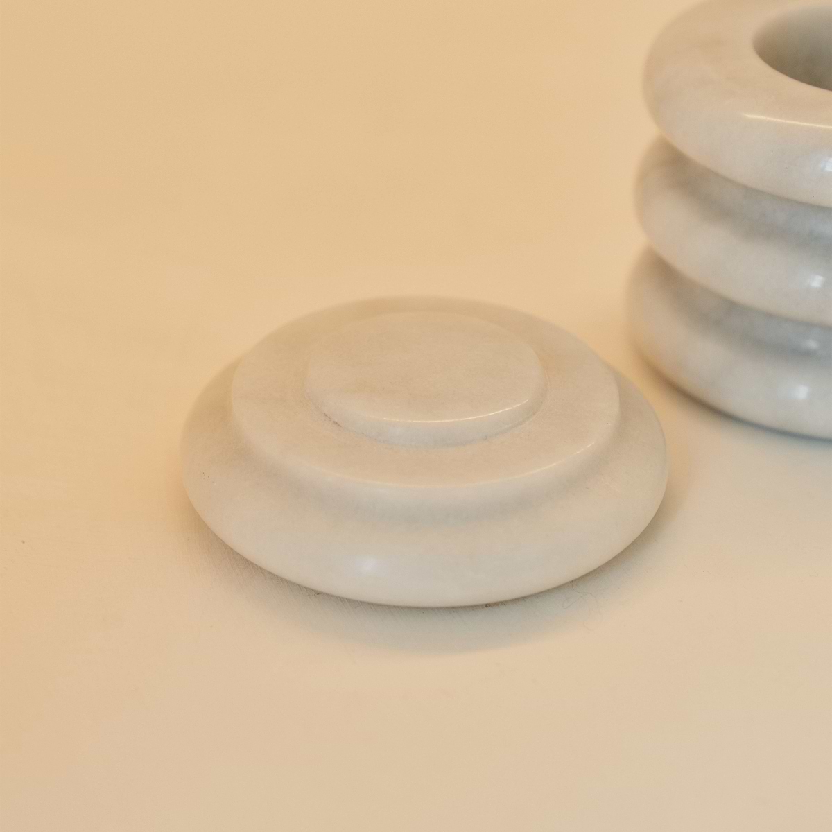 Varella - White Marble Ribbed Decorative Storage Jar