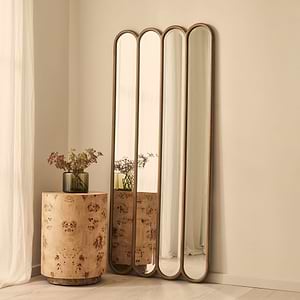 Reims - Warm Wood Full Length Arched Panel Wooden Mirror 180cm x 80cm